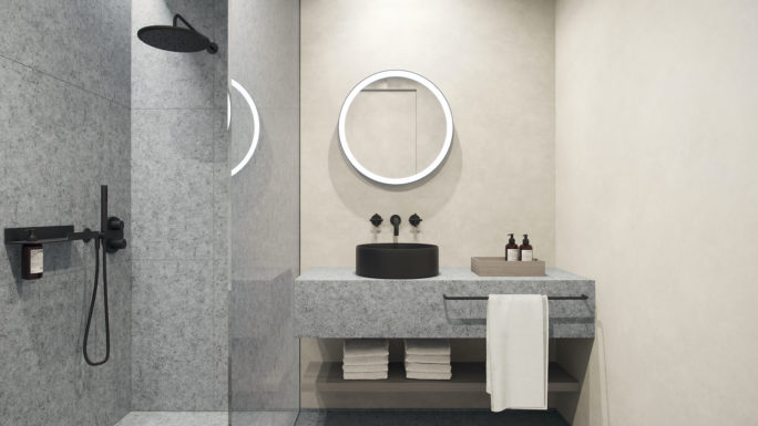 Hotel bathroom 3D rendering