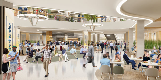 Shopping mall foodcourt 3D view