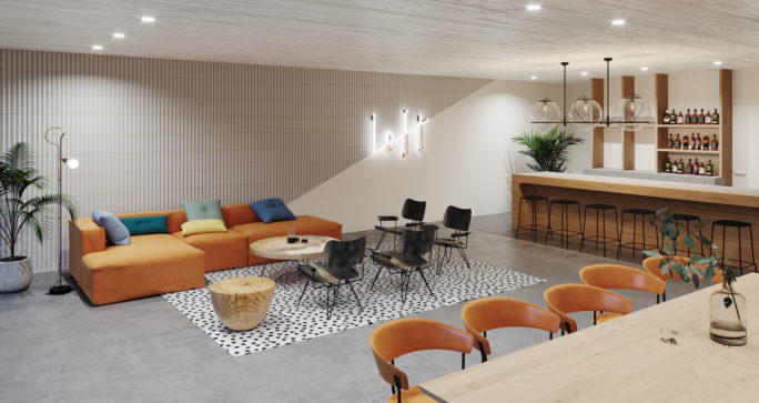 Lounge bar interior 3D scene