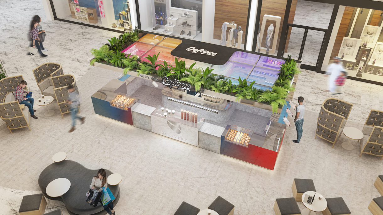 Top view 3D rendering of a kiosk