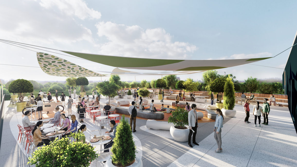 Outdoor foodcourt terrace 3D rendering