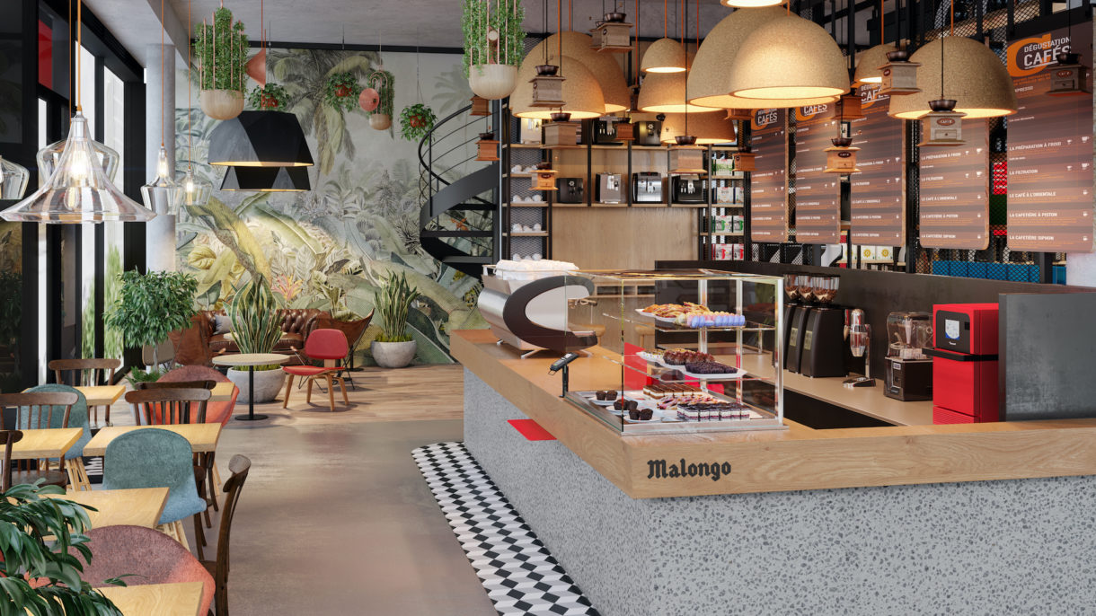 Coffee shop 3D rendering
