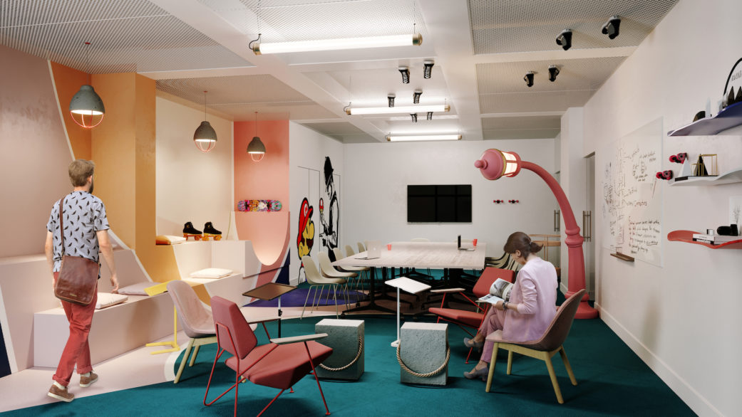 Colorful meeting room 3D render