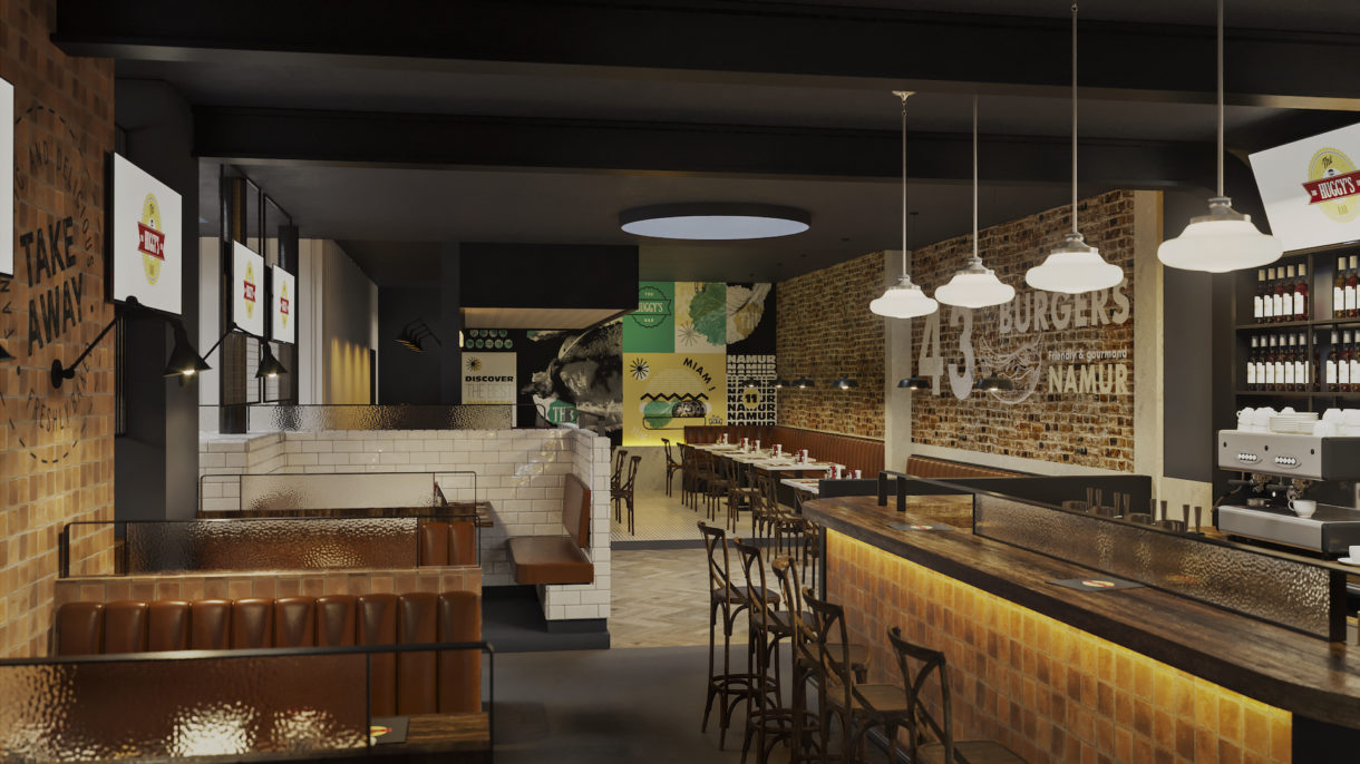 Burger restaurant interior visualization