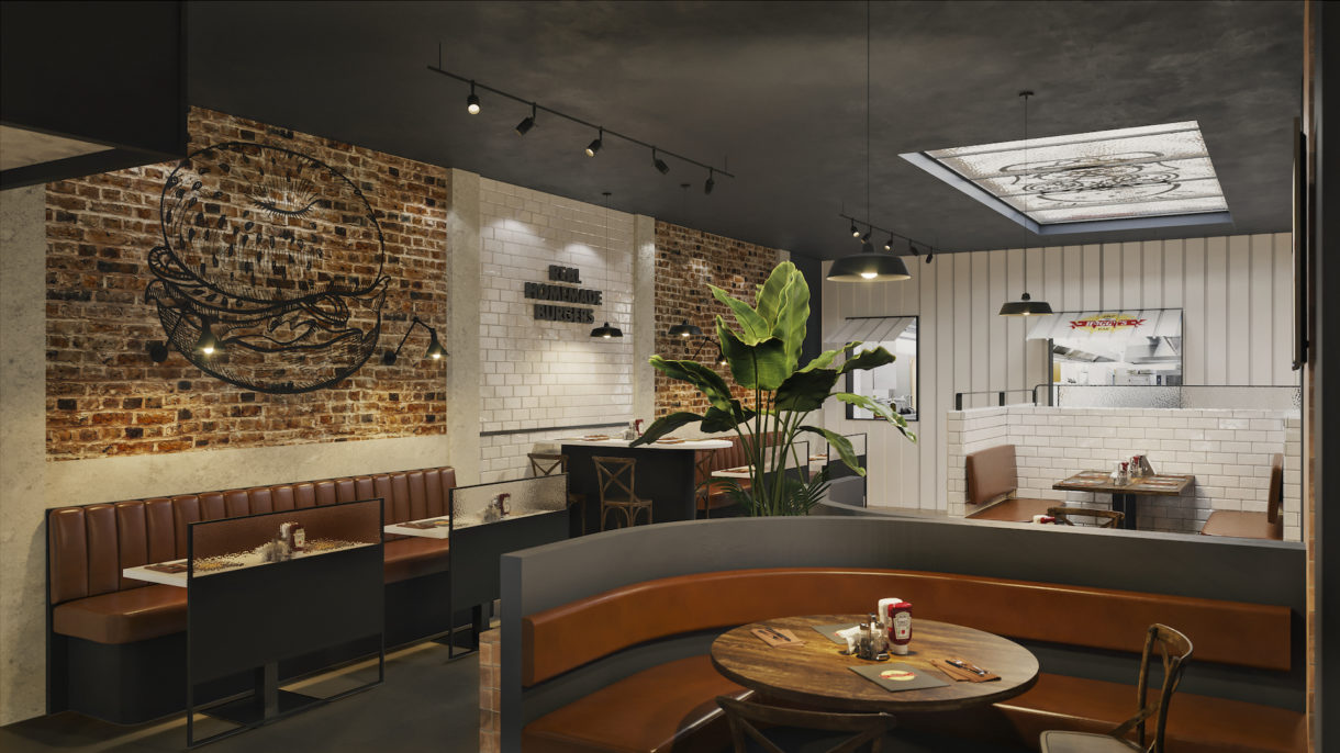 Burger restaurant 3D rendering