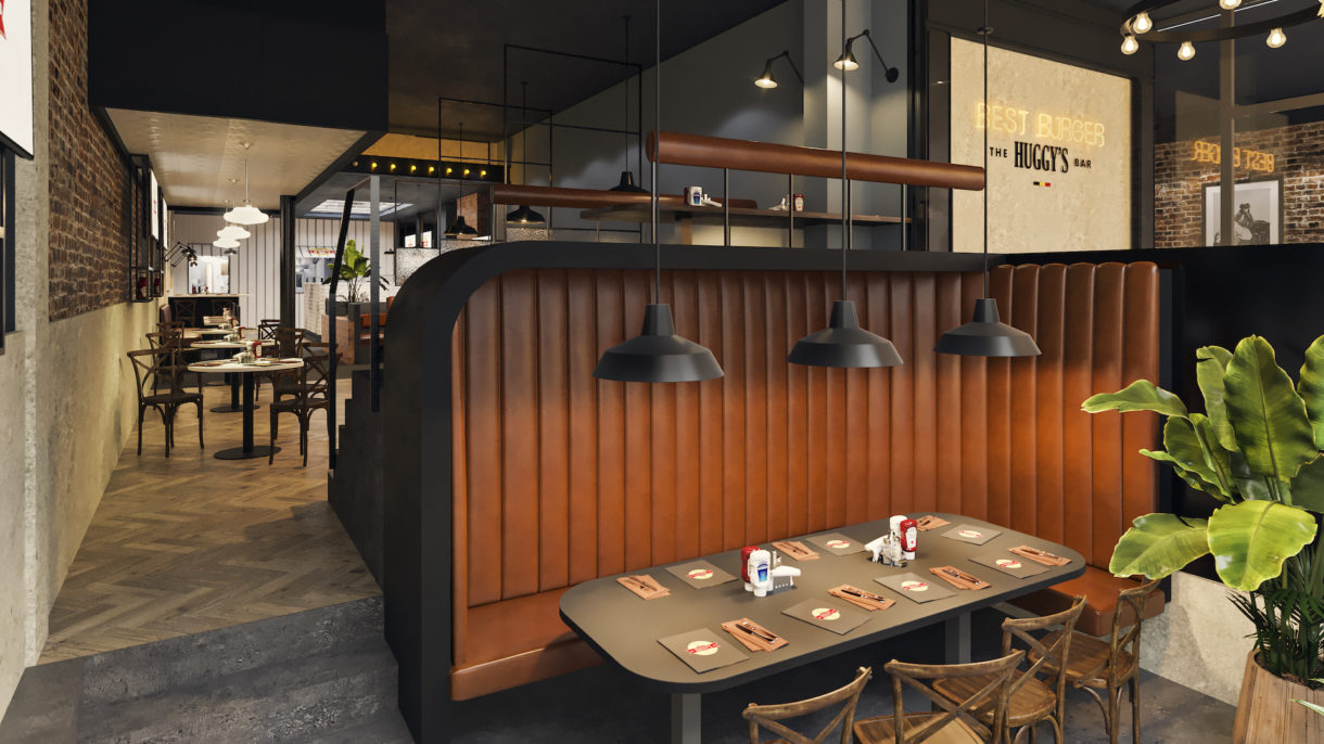 Restaurant interior scene 3D view