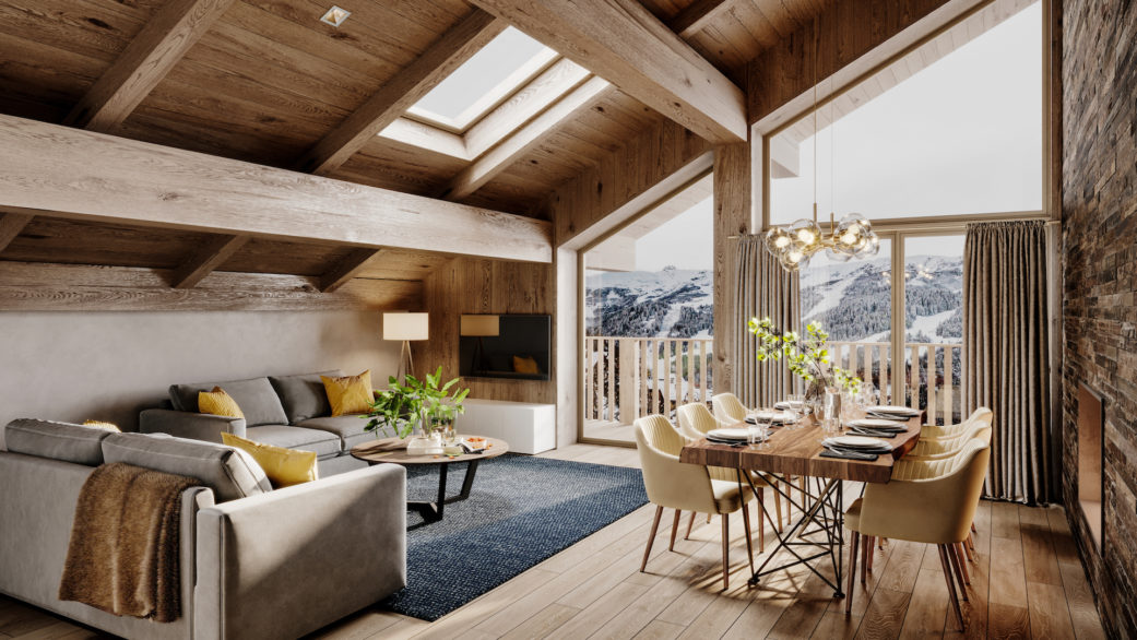 Skiing resort apartment 3D render