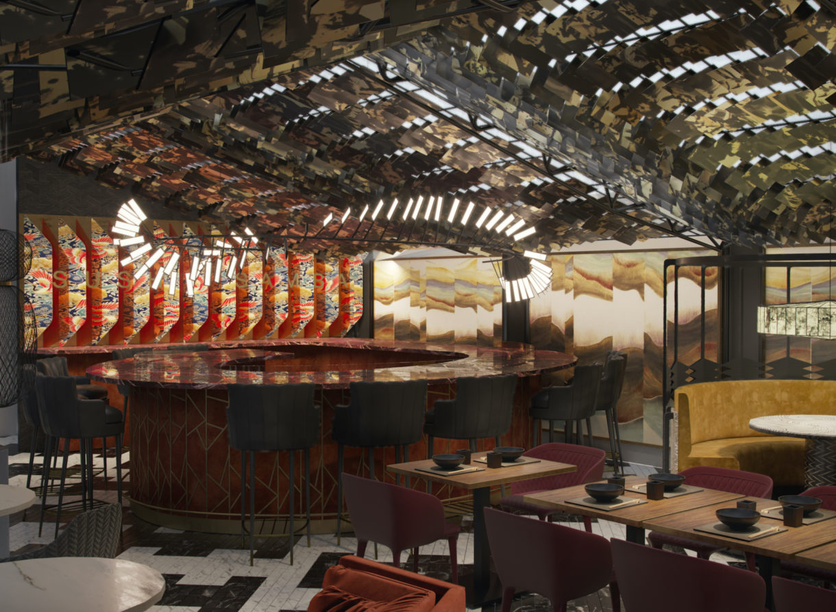 Restaurant interior 3D rendering