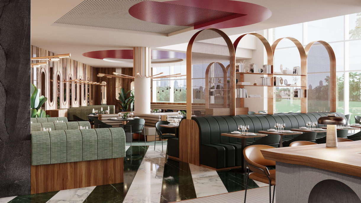 Hotel restaurant interior 3D rendering