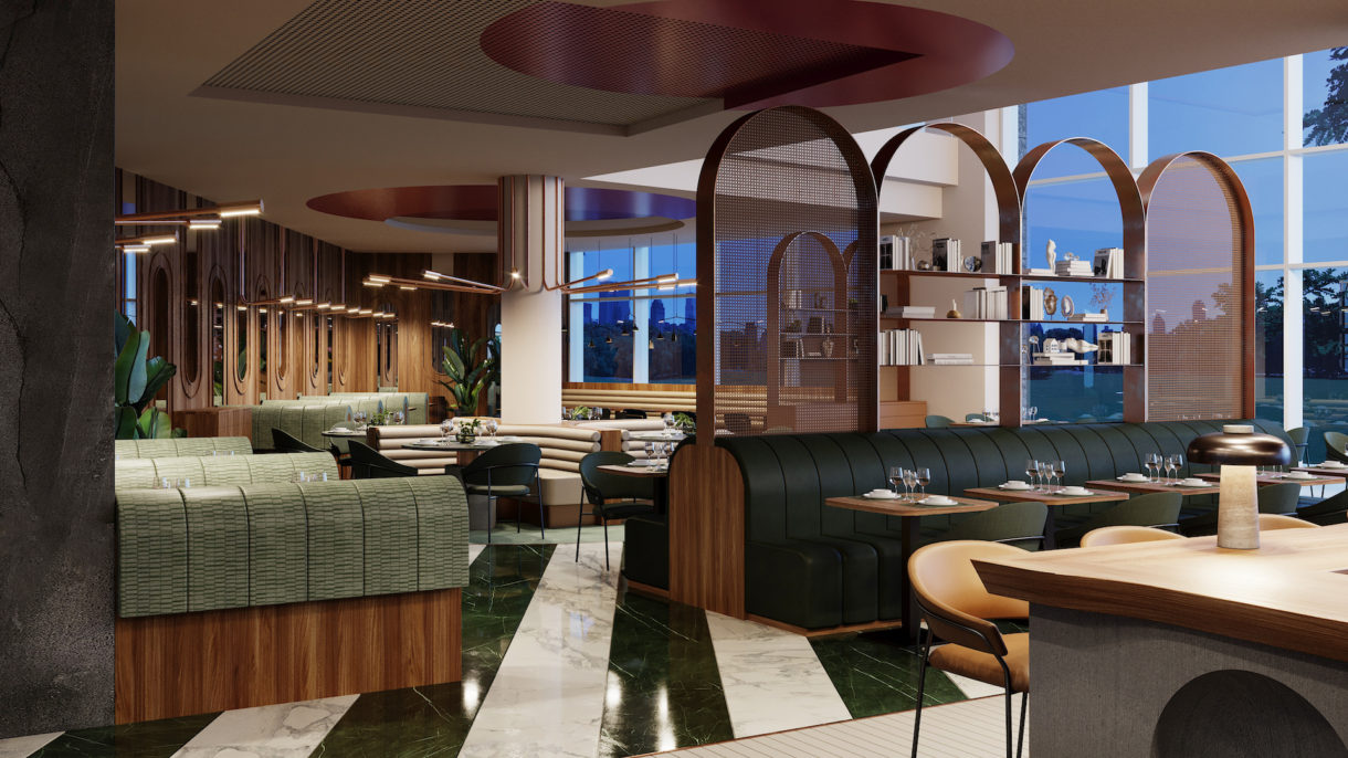 Evening restaurant 3D rendering