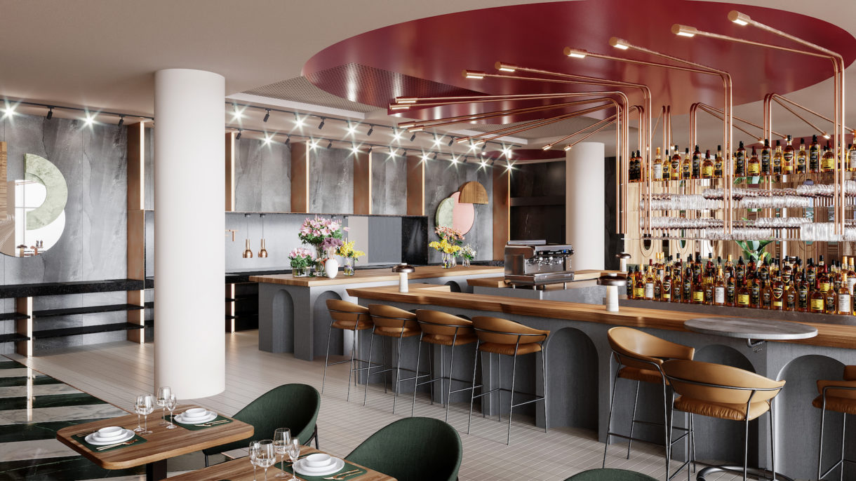 Hotel bar 3D rendering