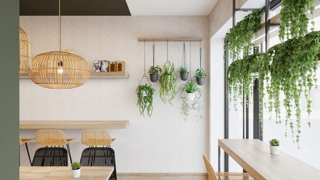 Hanging plants interior design feature