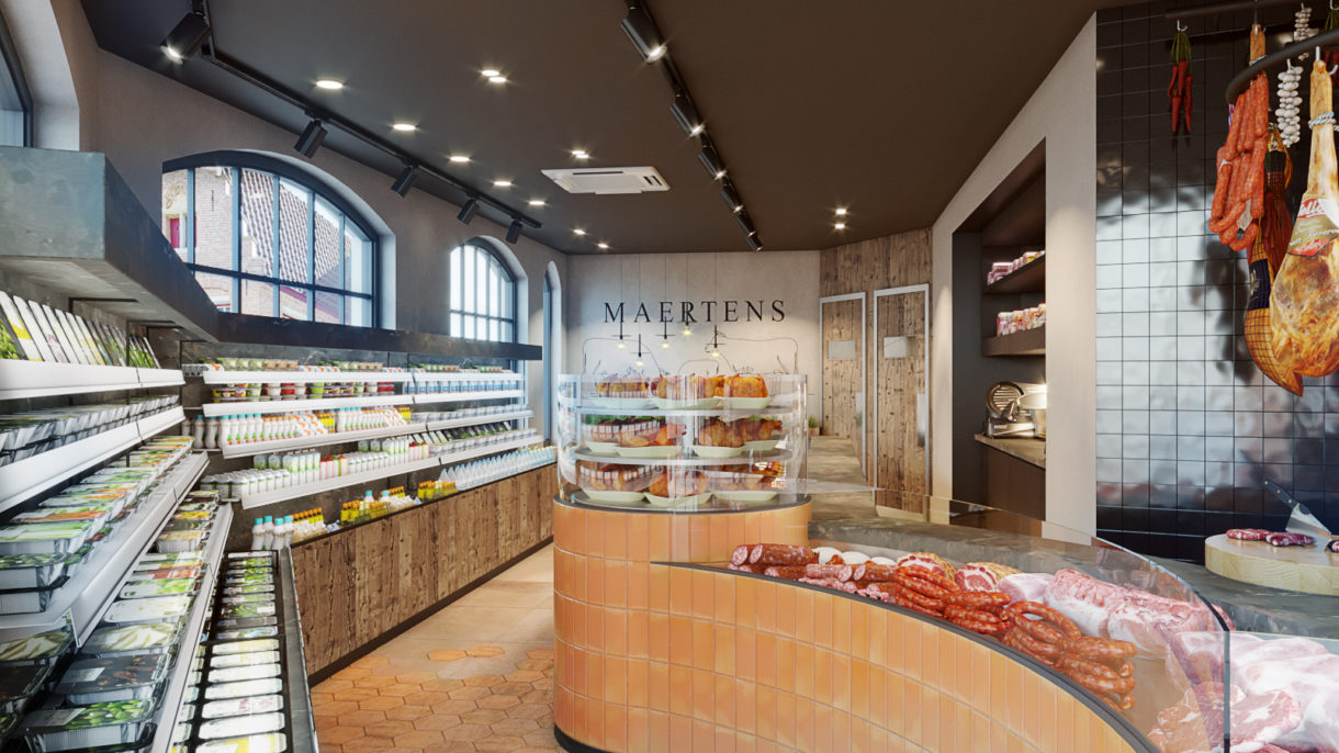 Realistic butcher shop 3D rendering by the no fuss company