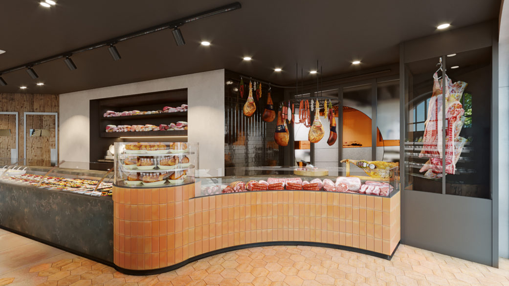 Terracotta butcher shop counter