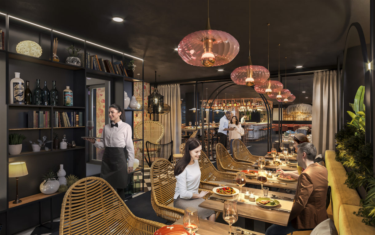 Stylish restaurant 3D rendering