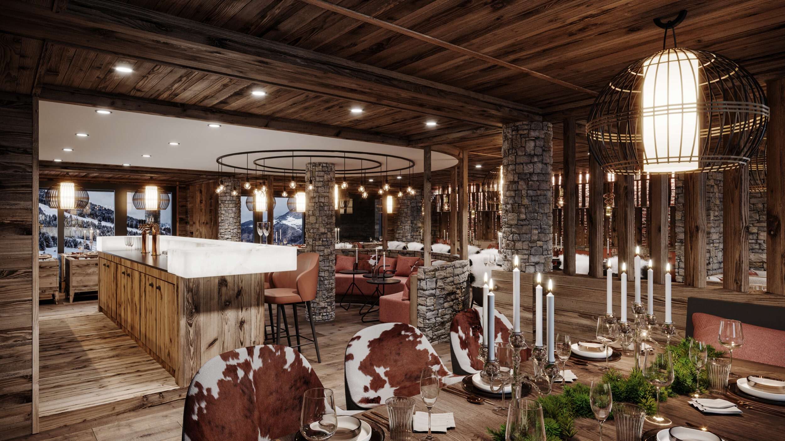 Stylish restaurant 3D rendering