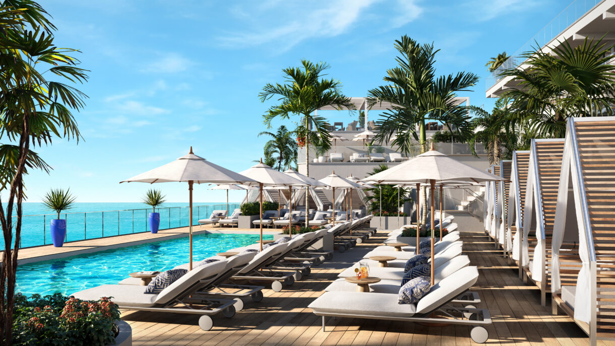 Hotel swimming pool terrace 3D visual
