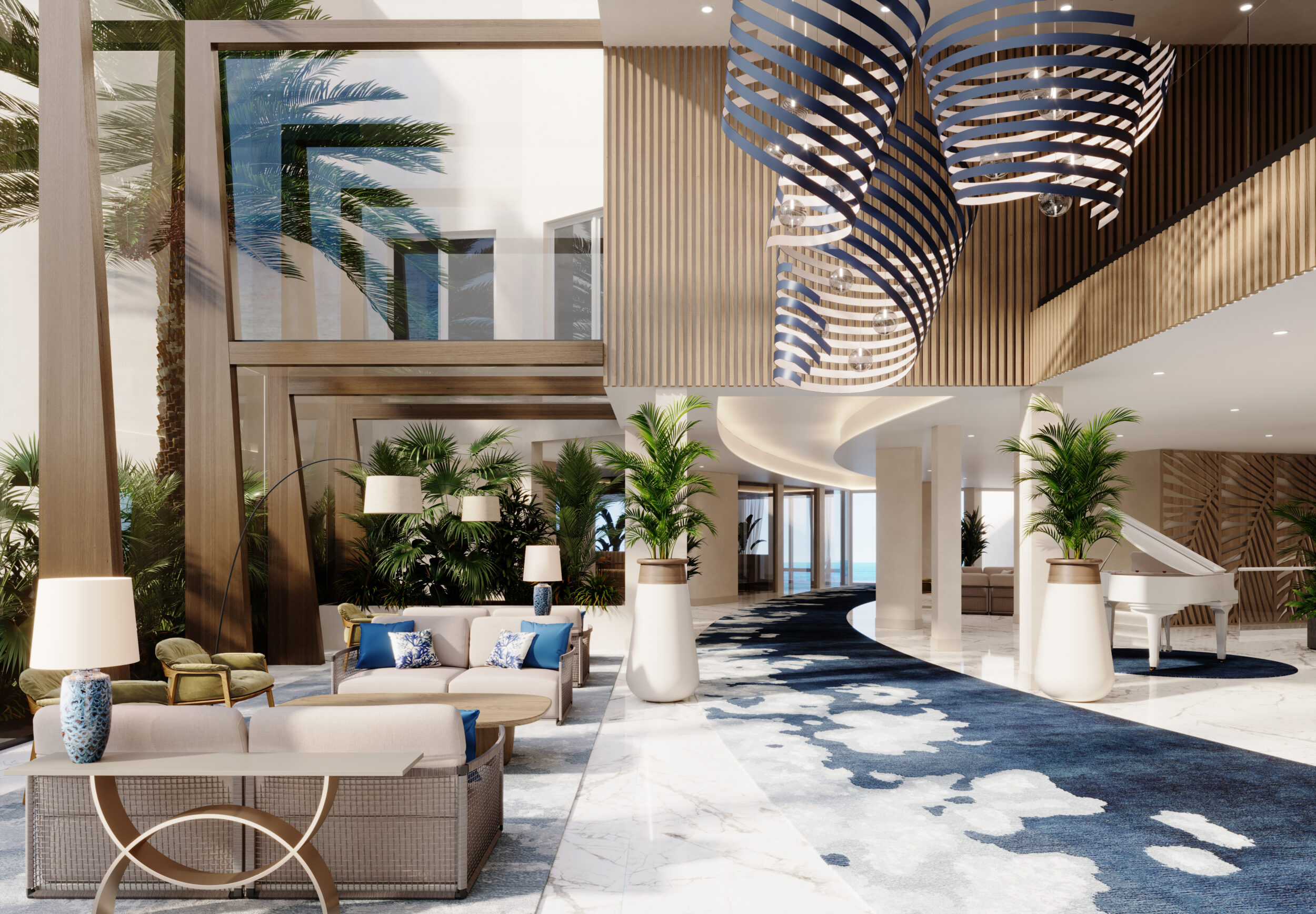 Hotel lobby 3D rendering