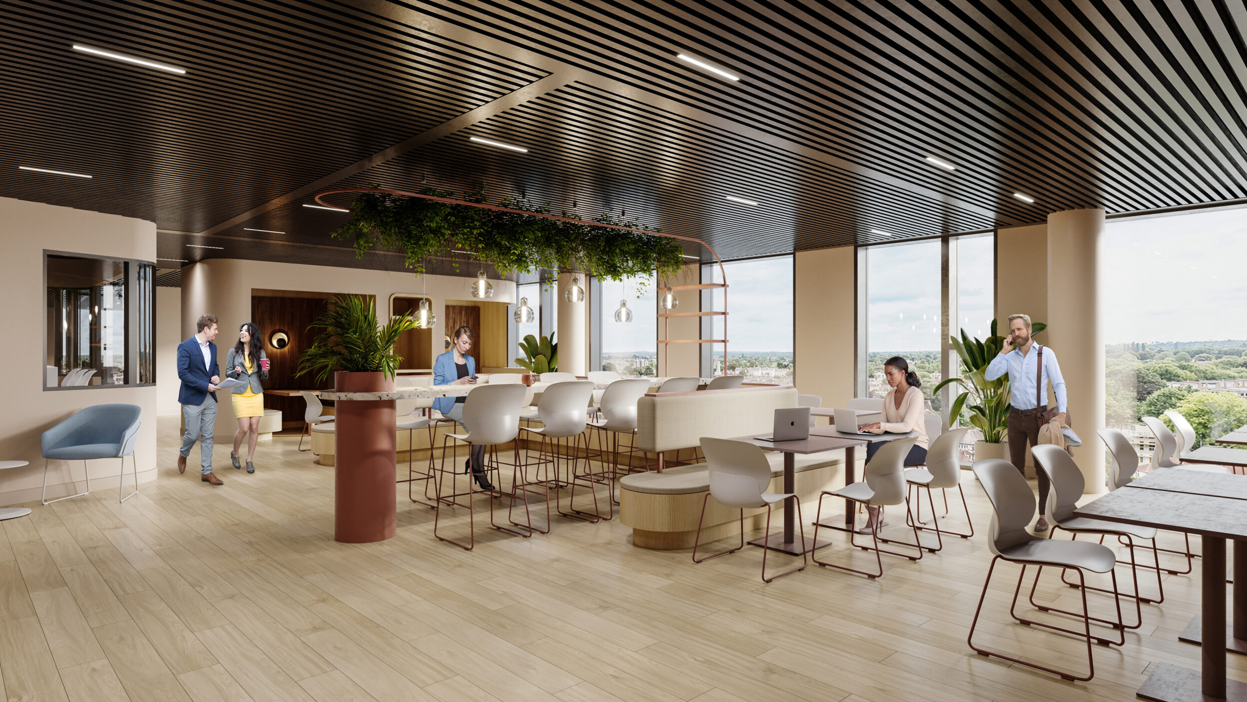 Office space cafeteria rendering