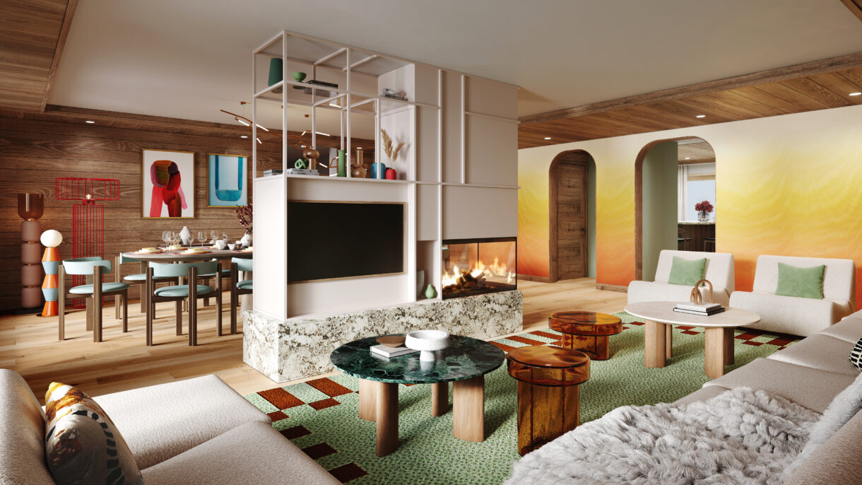 designer living room 3D rendering