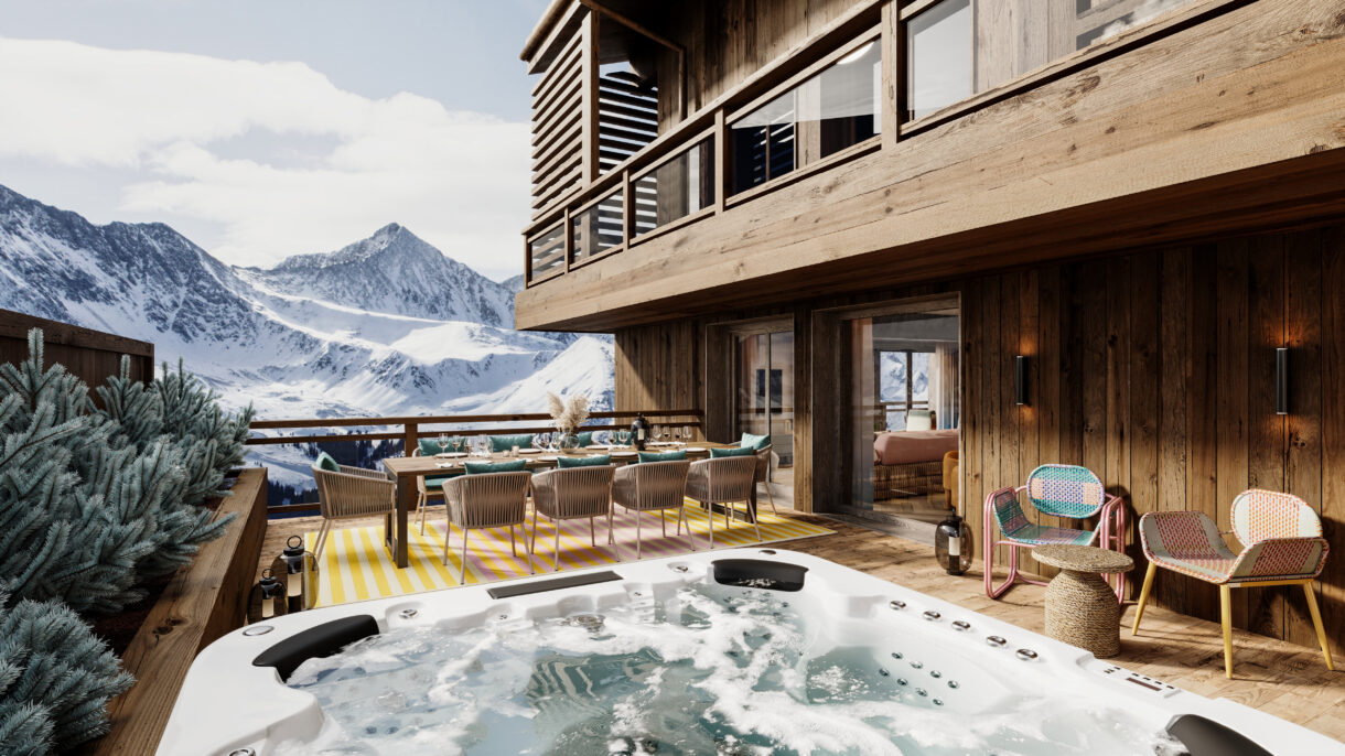 3d render of a terrace with jacuzzi